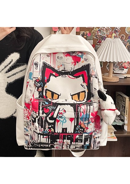 Graffiti Okul Çantası Kız Öğrenci Büyük Kapasiteli Sırt Çantası Basit Ortaokul Öğrencisi Sevimli Sırt Çantası (Yurt Dışından)