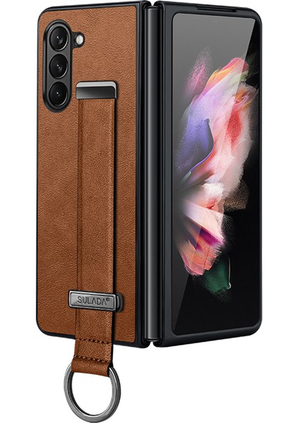 Sulada Moda Serisi Samsung Galaxy Z Fold6 5g Kılıf Askısı Kickstand Deri + Pc Telefon Kapağı-Kahverengi (Yurt Dışından)