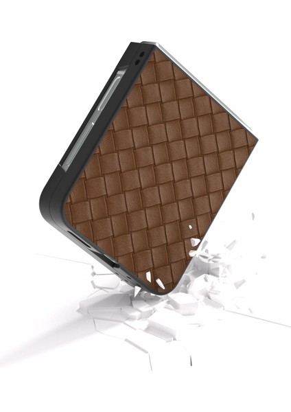 Samsung Galaxy Z Flip6 5g Kılıf Dokuma Doku Deri + Pc Koruyucu Telefon Kapağı-Kahverengi (Yurt Dışından)