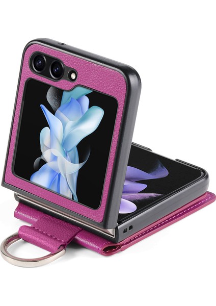 Samsung Galaxy Z Flip6 5g Telefon Kılıfı Kart Yuvası Kickstand Pu+Pc Kapak Parmak Yüzük-Mor (Yurt Dışından) fırsatları