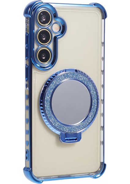 Samsung Galaxy S24 Yan Kalp Desenli Kılıf Ayna-Mavi Kickstand Tpu Telefon Kapağı (Yurt Dışından)