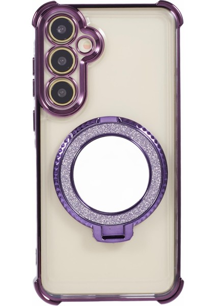 Samsung Galaxy S24 Yan Kalp Desenli Kılıf Kickstand Aynalı Tpu Telefon Kılıfı-Koyu Mor (Yurt Dışından)