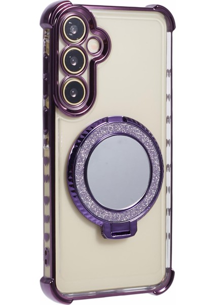 Samsung Galaxy S24 Yan Kalp Desenli Kılıf Kickstand Aynalı Tpu Telefon Kılıfı-Koyu Mor (Yurt Dışından)