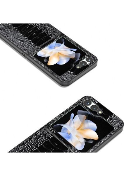 Abeel Samsung Galaxy Z Flip6 5g Kılıf Timsah Dokulu Hakiki Inek Deri Arka Telefon Kapağı-Siyah (Yurt Dışından)