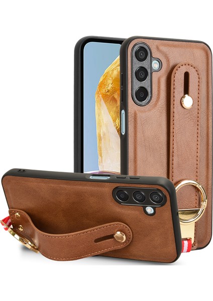 Samsung Galaxy M15 5g Kılıf Şişe Açacağı Bileklik Deri+Pc+Tpu Telefon Kapağı-Kahverengi (Yurt Dışından)