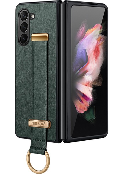 Sulada Moda Serisi Samsung Galaxy Z Fold6 5g Kılıf Askısı Kickstand Deri + Pc Telefon Kapağı-Yeşil (Yurt Dışından)