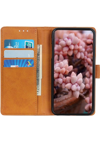 Samsung Galaxy S24 Fe Standlı Kılıf Sığır Derisi Dokulu Deri Telefon Kapağı-Kahverengi (Yurt Dışından)