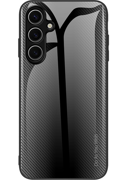 Samsung Galaxy S24 Fe Telefon Kılıfı Temperli Cam + Karbon Fiber Dokulu Tpu Kapak-Siyah (Yurt Dışından)