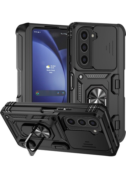 Samsung Galaxy Z Fold6 5g Kılıf Kamera Koruma Pc + Tpu Telefon Kapağı Parmak Yüzük Tutucu Kickstand-Siyah (Yurt Dışından)