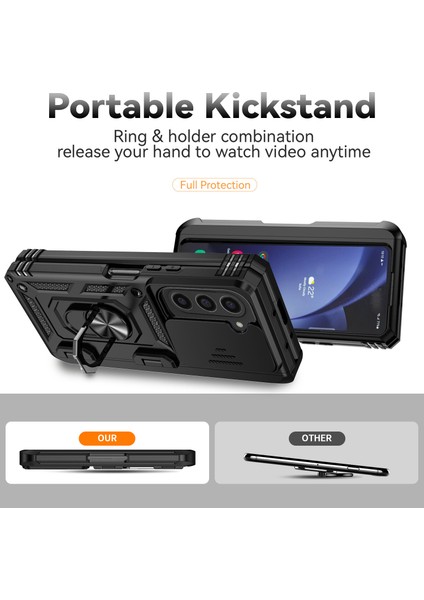 Samsung Galaxy Z Fold6 5g Kılıf Kamera Koruma Pc + Tpu Telefon Kapağı Parmak Yüzük Tutucu Kickstand-Siyah (Yurt Dışından)