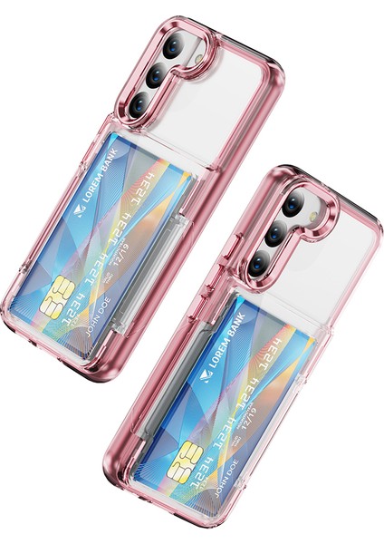 Samsung Galaxy S22+5G Kılıf Kart Tutucu Tpu+Akrilik Telefon Kapağı Kristal Şeffaf-Şeffaf Pembe (Yurt Dışından)