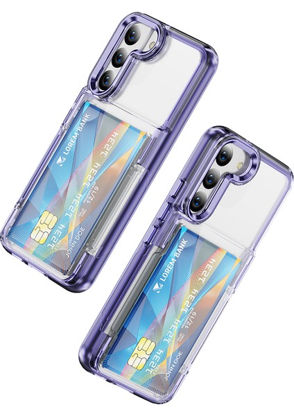 Samsung Galaxy S22+5G Kılıf Kart Tutucu Tpu+Akrilik Telefon Kapağı Kristal Şeffaf-Şeffaf Mor (Yurt Dışından)
