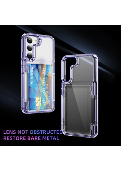 Samsung Galaxy S22+5G Kılıf Kart Tutucu Tpu+Akrilik Telefon Kapağı Kristal Şeffaf-Şeffaf Mor (Yurt Dışından)