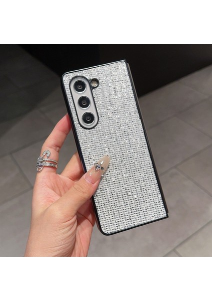Samsung Galaxy Z Fold6 5g Kılıf Için Yapay Elmas Dekor Pu Deri Kaplamalı Pc Telefon Kapağı-Gümüş (Yurt Dışından)