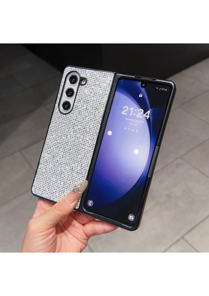 Samsung Galaxy Z Fold6 5g Kılıf Için Yapay Elmas Dekor Pu Deri Kaplamalı Pc Telefon Kapağı-Gümüş (Yurt Dışından)