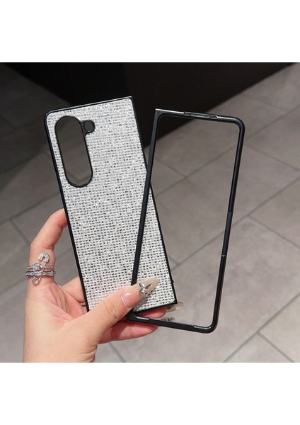 Samsung Galaxy Z Fold6 5g Kılıf Için Yapay Elmas Dekor Pu Deri Kaplamalı Pc Telefon Kapağı-Gümüş (Yurt Dışından)