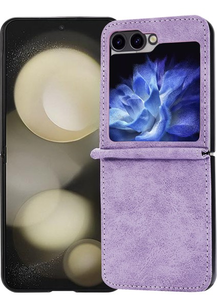 Samsung Galaxy Z Flip6 5g Kılıf Pu Deri Manyetik Kapatma Telefon Kapağı-Mor (Yurt Dışından)