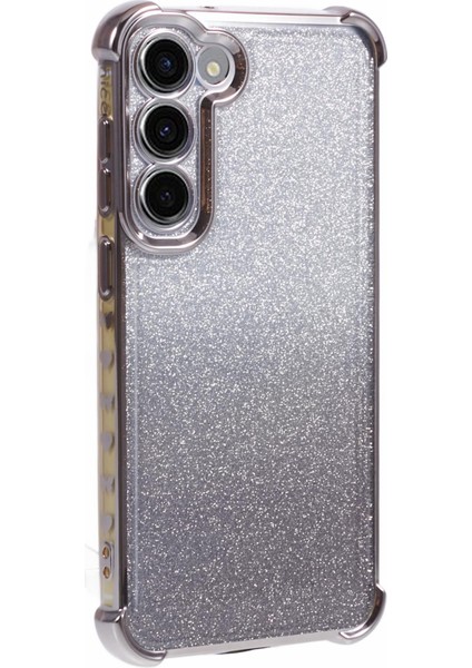 Samsung Galaxy S23 Kılıf Tpu Glitter Gradyan Telefon Kapağı Aşk Kalp Desenli Çerçeve-Gri (Yurt Dışından)