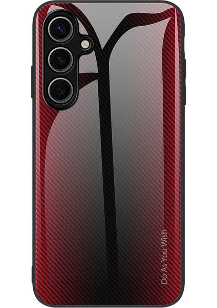 Samsung Galaxy S24 Fe Telefon Kılıfı Temperli Cam + Karbon Fiber Dokulu Tpu Kapak-Kırmızı (Yurt Dışından)