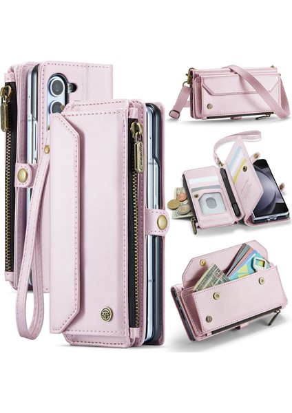 Caseme Samsung Galaxy Z Fold6 5g 5 Kart Yuvalı/omuz Askılı Deri Kılıf-Gül Altın (Yurt Dışından)