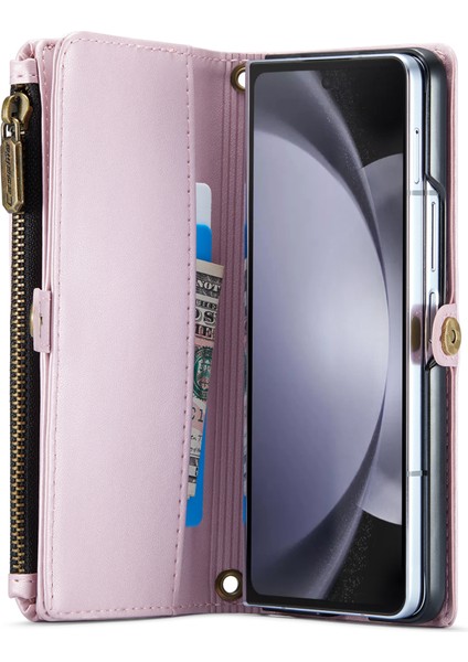Caseme Samsung Galaxy Z Fold6 5g 5 Kart Yuvalı/omuz Askılı Deri Kılıf-Gül Altın (Yurt Dışından)