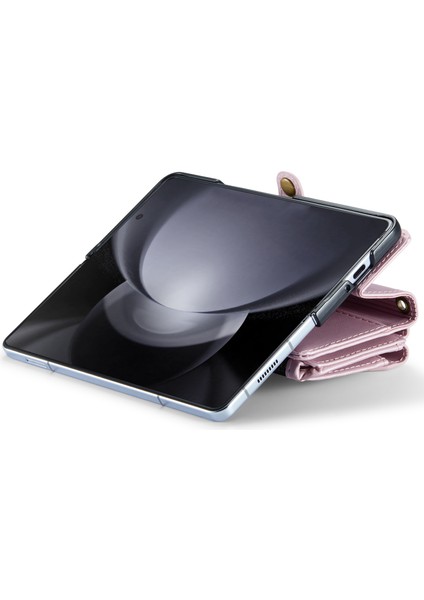 Caseme Samsung Galaxy Z Fold6 5g 5 Kart Yuvalı/omuz Askılı Deri Kılıf-Gül Altın (Yurt Dışından)