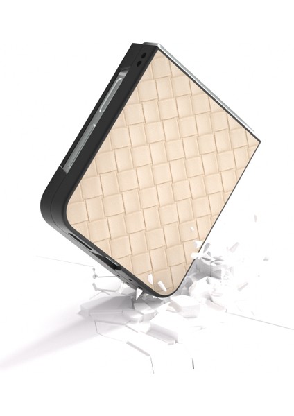 Samsung Galaxy Z Flip6 5g Kılıf Dokuma Doku Deri + Pc Koruyucu Telefon Kapağı-Bej (Yurt Dışından)