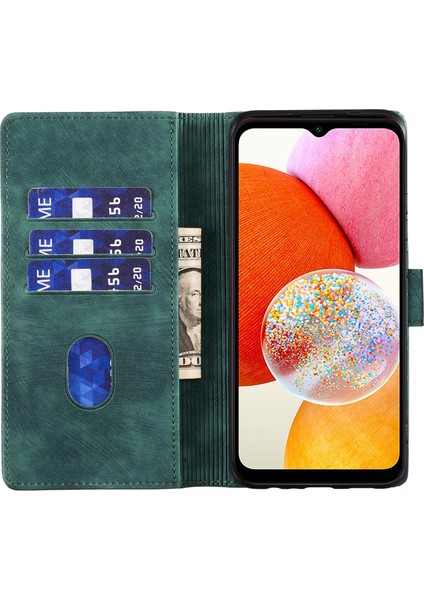 Samsung Galaxy A14 5g/4g Kılıf Kedi Kalp Desenli Pu Deri Flip Telefon Kapağı-Yeşil (Yurt Dışından) fırsatları