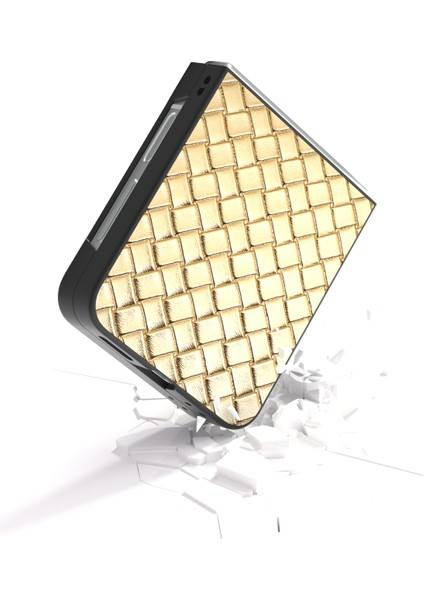 Samsung Galaxy Z Flip6 5g Kılıf Dokuma Doku Deri + Pc Koruyucu Telefon Kapağı-Altın (Yurt Dışından)