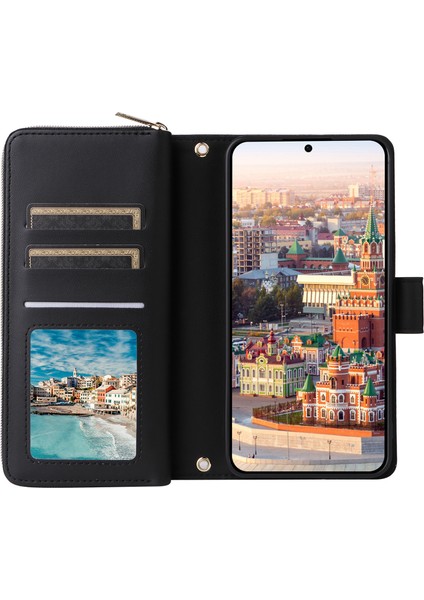 Samsung Galaxy A24 4g (162.1 x 77.6 x 8.3mm) Kılıf Fermuarlı Deri Flip Telefon Kapağı-Siyah (Yurt Dışından)