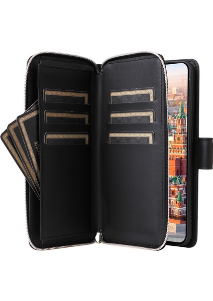 Samsung Galaxy A24 4g (162.1 x 77.6 x 8.3mm) Kılıf Fermuarlı Deri Flip Telefon Kapağı-Siyah (Yurt Dışından)
