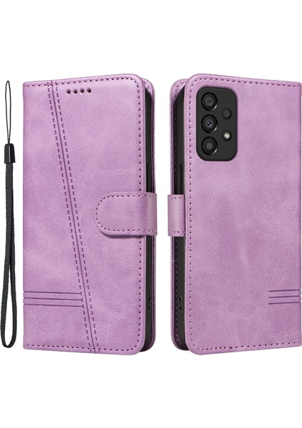 Samsung Galaxy A53 5g Cüzdan Kılıf T Şekilli Çizgili Deri Telefon Kılıfı-Açık Mor (Yurt Dışından)