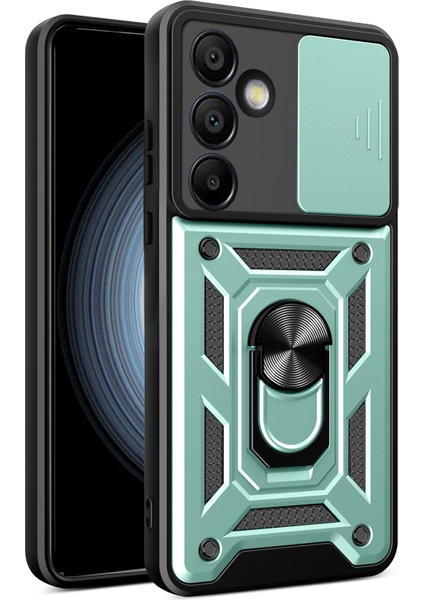 Samsung Galaxy S24 Fe Kılıf Pc+Tpu Kaydırmalı Kamera Kapaklı Kickstand Telefon Kılıfı-Yeşil (Yurt Dışından)