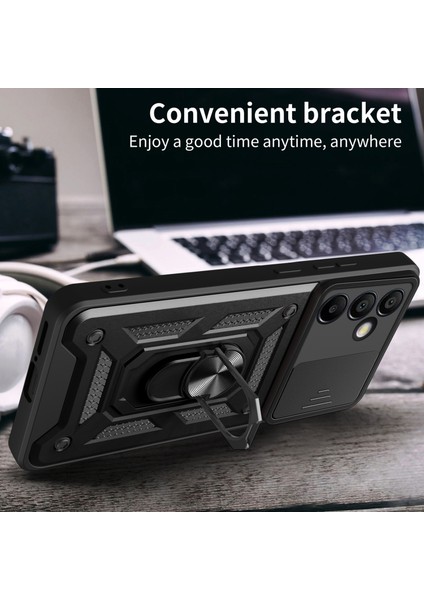 Samsung Galaxy S24 Fe Kılıf Pc+Tpu Kaydırmalı Kamera Kapaklı Kickstand Telefon Kılıfı-Yeşil (Yurt Dışından)