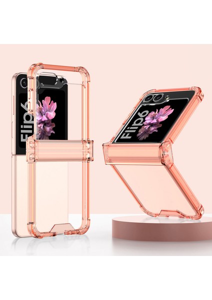 Samsung Galaxy Z Flip6 5g Hava Yastığı Yastık Menteşe Telefon Kılıfları Tpu + Pc Katlanır Telefon Kapağı-Şeffaf Turuncu (Yurt Dışından)