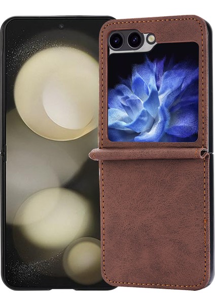 Samsung Galaxy Z Flip6 5g Kılıf Pu Deri Manyetik Kapatma Telefon Kapağı-Kahverengi (Yurt Dışından)