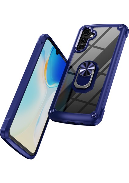 Samsung Galaxy A55 5g Kılıf Alaşım Lens Çerçevesi Pc+Tpu Telefon Kapağı-Mavi Kickstand Kılıf (Yurt Dışından)