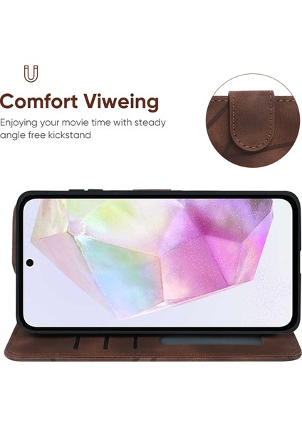 Samsung Galaxy A35 5g Kılıf Deri Skin-Touch Telefon Kapak Hattı Desenli Cüzdan Kart Yuvaları-Kahverengi (Yurt Dışından)