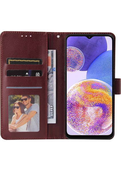 Samsung Galaxy A23 4G/A23 5g (Global Versiyon) Telefon Kılıfı Pu Deri Kapak-Şarap Kırmızı (Yurt Dışından)