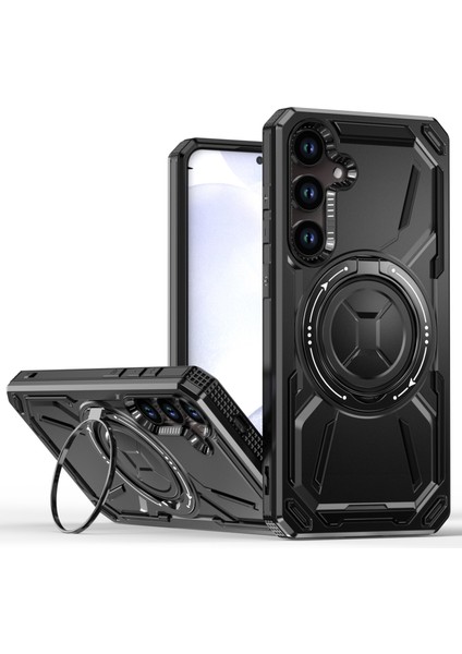 Samsung Galaxy S24+ Kılıf Kickstand Hibrit Manyetik Telefon Kılıfı-Siyah (Yurt Dışından)