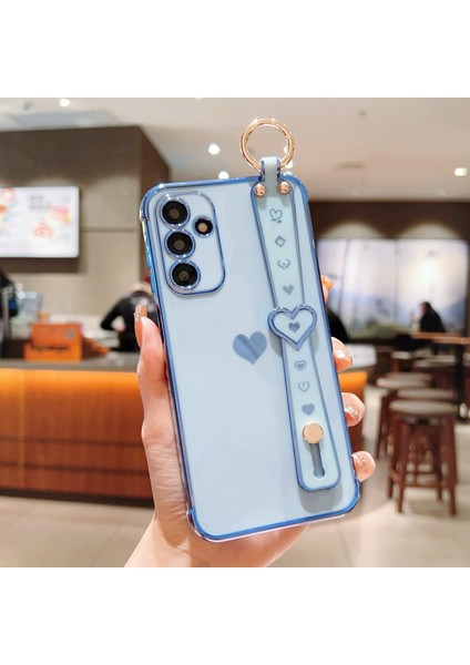 Samsung Galaxy A15 4g/5g Kılıf Için Aşk Kalp Desenli Tpu Telefon Kapak Bileklik Kickstand Tutucu-Mavi (Yurt Dışından)