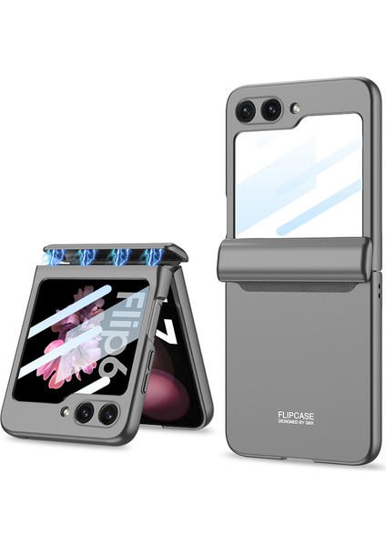 Samsung Galaxy Z Flip6 5g Kılıf Manyetik Menteşe Pc Telefon Kapağı Küçük Ekran Filmi-Titanyum Gri/titanyum Gri (Yurt Dışından)