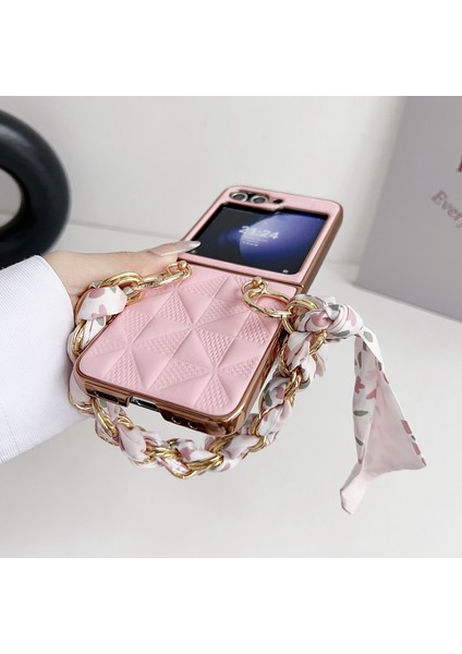 Samsung Galaxy Z Flip6 5g Kılıf Izgara Dokulu Deri+Pc Bileklik Telefon Kapağı-Koyu Yeşil (Yurt Dışından)