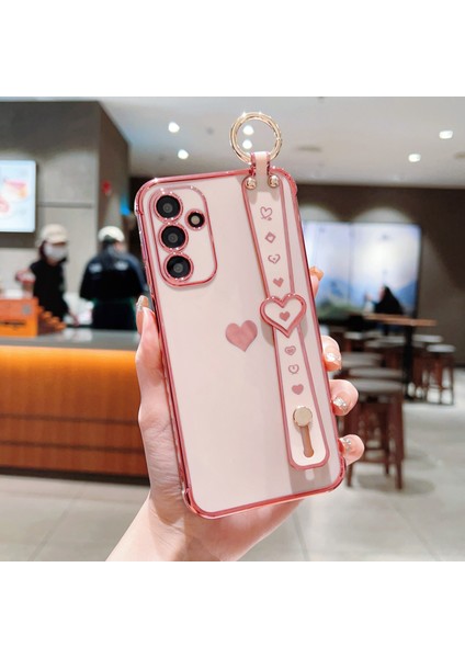 Samsung Galaxy A15 4g/5g Kılıf Için Aşk Kalp Desenli Tpu Telefon Kapak Bileklik Kickstand Tutucu-Pembe (Yurt Dışından)