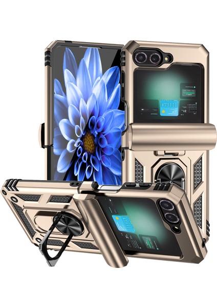 Samsung Galaxy Z Flip6 5g Kılıf Lens Koruma Pc Tpu Telefon Kapağı Düşmeyi Önleyici Halka Tutucu-Altın (Yurt Dışından)