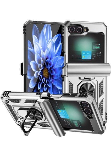 Samsung Galaxy Z Flip6 5g Kılıf Lens Koruma Pc Tpu Telefon Kapağı Anti-Drop Halka Tutucu-Gümüş (Yurt Dışından)