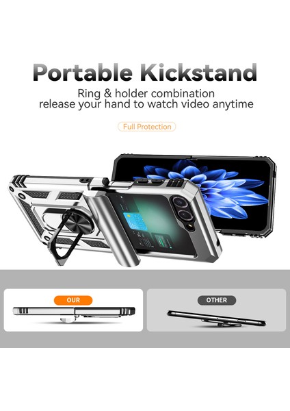 Samsung Galaxy Z Flip6 5g Kılıf Lens Koruma Pc Tpu Telefon Kapağı Anti-Drop Halka Tutucu-Gümüş (Yurt Dışından)