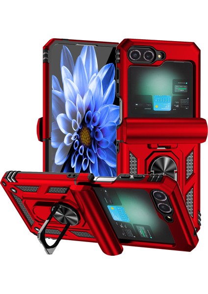 Samsung Galaxy Z Flip6 5g Kılıf Lens Koruma Pc Tpu Telefon Kapağı Düşmeyi Önleyici Halka Tutucu-Kırmızı (Yurt Dışından)