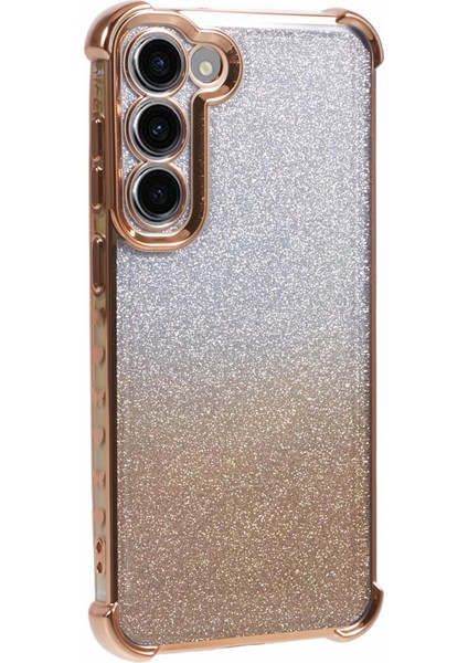 Samsung Galaxy S23 Kılıf Tpu Glitter Gradyan Telefon Kapağı Aşk Kalp Desenli Çerçeve-Altın (Yurt Dışından)
