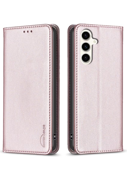 Bınfen Renk Samsung Galaxy S24 Fe Kılıf Pu Deri Kart Tutucu Telefon Kapağı-Gül Altın (Yurt Dışından)